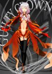  1girl absurdres bare_shoulders black_legwear breasts center_opening cleavage detached_sleeves elbow_gloves fingerless_gloves gloves guilty_crown hair_ornament hairclip highres long_hair looking_at_viewer navel one_eye_closed open_mouth pink_hair red_eyes solo thigh-highs twintails yuzuriha_inori 