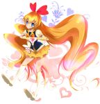  1girl blonde_hair blue_eyes blush boots cosplay crossover cure_honey cure_honey_(cosplay) dokidoki!_precure eyelashes hair_ornament hair_ribbon happinesscharge_precure! happy haru_(nature_life) heart knee_boots kneehighs long_hair looking_at_viewer precure puffy_sleeves red_ribbon regina_(dokidoki!_precure) ribbon shirt skirt smile solo very_long_hair vest wrist_cuffs yellow_skirt 