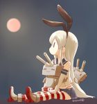  1girl blonde_hair dated elbow_gloves gloves hairband kantai_collection long_hair looking_away moon nagian red_moon school_uniform serafuku shimakaze_(kantai_collection) sitting skirt solo white_gloves |_| 