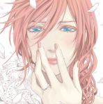  1girl artist_request blue_eyes character_request final_fantasy final_fantasy_xiii jewelry nail_polish petals pink_hair ring 