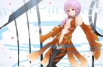  1girl bare_shoulders black_legwear breasts center_opening cleavage detached_sleeves elbow_gloves fingerless_gloves gloves guilty_crown hair_ornament hairclip highres long_hair looking_at_viewer navel open_mouth pink_hair red_eyes solo thigh-highs yuzuriha_inori 