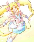  1girl arakawa_tarou blonde_hair blush boots choker cure_echo dress earrings eyelashes happy highres jewelry long_hair looking_at_viewer magical_girl precure precure_all_stars_new_stage:_mirai_no_tomodachi sakagami_ayumi smile solo standing twintails wrist_cuffs yellow_eyes 