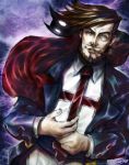  1boy beard brown_hair cigar cross facial_hair fringe guilty_gear khaliqa_bell manly monocle mustache necktie pipe slayer_(guilty_gear) solo vampire 