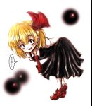  1girl blonde_hair bowing darkness hair_ribbon necktie open_mouth red_eyes ribbon rumia short_hair simple_background skirt smile solo touhou white_background ziogon 