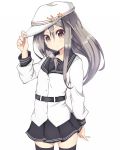  1girl amano_kouki black_legwear cosplay cowboy_shot grey_eyes grey_hair hat hibiki_(kantai_collection) highres kantai_collection long_hair long_sleeves looking_at_viewer revision school_uniform serafuku skirt solo star thigh-highs verniy_(kantai_collection) verniy_(kantai_collection)_(cosplay) zuihou_(kantai_collection) 