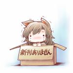  1girl animal_ears blush box brooch brown_hair chibi dress imaizumi_kagerou in_box in_container jewelry kibushi long_hair looking_at_viewer simple_background solo tears touhou translation_request trembling wolf_ears 