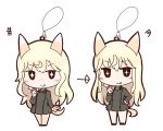  1girl animal_ears blonde_hair blush bottomless buttons directional_arrow erua fox_ears fox_tail heart keychain long_hair military military_uniform ottilie_kittel simple_background smile solo sparkle strike_witches symbol-shaped_pupils tail tongue uniform white_background 