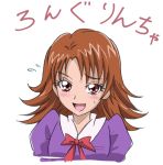  1girl alternate_hair_length alternate_hairstyle arudebido blush brown_hair eyelashes happy long_hair looking_at_viewer natsume_rin open_mouth portrait precure red_eyes school_uniform simple_background sketch smile solo translation_request white_background yes!_precure_5 
