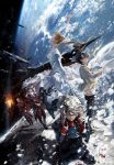  aldnoah.zero asseylum_vers_allusia black_hair blonde_hair character_request closed_eyes dress earth highres kaizuka_inaho slaine_troyard space stu_dts white_hair 