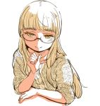  1girl bangs blonde_hair blunt_bangs glasses long_hair looking_at_viewer mune perrine_h_clostermann simple_background solo strike_witches sweater white_background yellow_eyes 