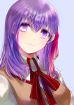  1girl eyelashes fate/stay_night fate_(series) hair_ribbon long_hair matou_sakura purple_hair ribbon solo violet_eyes yan&#039;yo_(yan&#039;yan&#039;yo) 