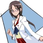  1girl brown_eyes brown_hair character_request copyright_request eyelashes gacchahero glasses long_hair school_uniform shirt sketch skirt solo tagme twintails 