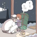  admiral_(kantai_collection) barrel brown_hair cold jacket kantai_collection ryou-san short_hair snow translation_request wakaba_(kantai_collection) 