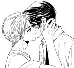  1boy 1girl gekkan_shoujo_nozaki-kun height_difference hori_masayuki implied_kiss kashima_yuu lm_0063 monochrome necktie reverse_trap short_hair 