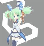  adapted_costume armpits arms_behind_head arms_up artist_request c.s. cosmic_break detached_sleeves fang green_eyes green_hair hair_ornament hair_ribbon hairclip midriff navel ribbon skirt smile twintails 