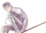  1boy blue_hair fate/stay_night fate_(series) gae_bolg lancer long_hair pale_color polearm ponytail solo spear sujin weapon 