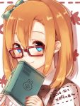  1girl bespectacled blue_eyes blush book bow glasses kousaka_honoka love_live!_school_idol_project orange_hair sakuramochi_n side_ponytail smile 