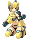  armor armored_boots blush breasts brown_eyes brown_hair cosmic_break hand_on_own_chest headgear midriff official_art short_hair skin_tight wakaba zero_saber_girl 