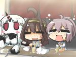  ahoge alcohol aoba_(kantai_collection) bare_shoulders beer blush breasts brown_hair claws comic commentary detached_sleeves double_bun gomasamune hair_ornament hairband headgear horn horns japanese_clothes kantai_collection kongou_(kantai_collection) large_breasts long_hair multiple_girls nontraditional_miko open_mouth pale_skin ponytail purple_hair red_eyes ribbed_dress school_uniform seaport_hime serafuku shinkaisei-kan short_hair tagme very_long_hair white_hair 