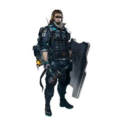  1boy ace_(arknights) arknights bad_link ballistic_shield beard black_gloves black_jacket black_pants brown_hair bulletproof_vest closed_mouth facial_hair full_body gloves hammer headset holding holding_hammer holding_shield holding_weapon infection_monitor_(arknights) jacket looking_at_viewer male_focus mustache official_art pants pouch rhodes_island_logo_(arknights) shield short_hair simple_background sledgehammer sleeves_pushed_up solo standing sunglasses transparent_background weapon yui_(niikyouzou) 