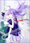  2girls animal_ears cheek_kiss formal hand_on_another&#039;s_cheek hand_on_another&#039;s_face kiss konpaku_youmu konpaku_youmu_(ghost) lavender_eyes miniskirt multiple_girls necktie rabbit_ears red_eyes reisen_udongein_inaba shen_yi skirt snow suit touhou white_hair yuri 