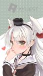 1girl amatsukaze_(kantai_collection) bankoku_ayuya blush bust choker gloves hair_tubes hand_to_own_mouth heart jewelry kantai_collection long_hair looking_at_viewer ring sailor_collar single_glove solo two_side_up wedding_band white_gloves white_hair yellow_eyes 