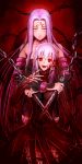  2girls blood bloody_weapon chain dagger dark_sakura facial_mark fate/stay_night fate_(series) forehead_mark highres long_hair matou_sakura multiple_girls panpanmaru purple_hair red_eyes rider very_long_hair weapon white_hair 