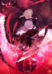  2girls armor blonde_hair chain dark_persona dark_sakura fate_(series) heavens_feel highres joseph_lee long_hair matou_sakura multiple_girls petals red_eyes saber saber_alter sword weapon white_hair yellow_eyes 