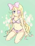  1girl alternate_hairstyle blonde_hair blue_eyes bow bra eyepatch female hair_bow hair_down harime_nui kill_la_kill long_hair navel panties pink_bra pink_panties raruko_(raruraru23) solo underwear 