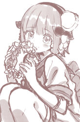  absurdres bow bowtie crown flower greyscale hair_flower hair_ornament highres hime_cut holding holding_crown looking_at_viewer magical_girl mahou_shoujo_ikusei_keikaku mahou_shoujo_ikusei_keikaku_jokers mahou_shoujo_ikusei_keikaku_restart monochrome sakura_mochi_(kanade-8961-uriuri) school_uniform short_hair smile snow_white_(mahoiku) thigh-highs white_background white_thighhighs 