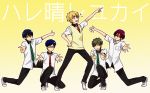  5boys black_hair blue_eyes blue_hair brown_hair company_connection free! glasses hare_hare_yukai hazuki_nagisa kyoto_animation male matsuoka_rin multiple_boys nanase_haruka_(free!) necktie parody red_eyes redhead ryuugazaki_rei school_uniform short_hair smile suzumiya_haruhi_no_yuuutsu tachibana_makoto 