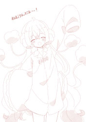  absurdres blush candy closed_eyes cloud_hair food hair_ornament highres holding holding_pillow long_hair magical_girl mahou_shoujo_ikusei_keikaku nemurin open_mouth pillow sakura_mochi_(kanade-8961-uriuri) sleepwear smile white_background 