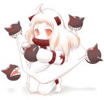  1girl ahoge anklet barefoot horns jewelry kantai_collection looking_at_viewer mittens monster northern_ocean_hime pale_skin red_eyes revision sano_jinya shinkaisei-kan solo white_hair 