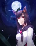  1girl animal_ears breasts brooch brown_hair dress full_moon highres imaizumi_kagerou jewelry ldl_(bcw1025) long_hair looking_at_viewer moon red_eyes sky smile solo star star_(sky) starry_sky touhou wolf_ears 