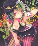  1girl breasts cleavage green_hair gumi hat highres kuroi_(liar-player) pantyhose red_eyes short_hair solo vocaloid 