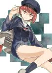  1girl alternate_eye_color blush clothes_writing expressionless hat kantai_collection long_sleeves looking_at_viewer machinery military military_uniform naro0427 neckerchief orange_eyes outline redhead sailor_collar sailor_hat short_hair solo uniform z3_max_schultz_(kantai_collection) 