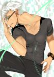  1boy archer char dark_skin fate/extra fate_(series) glasses looking_at_viewer male short_hair silver_hair solo white_hair yellow_eyes 