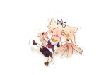  1girl angry black_gloves chibi d:&lt; flailing gloves gradient_hair hair_ornament hinata_yuu kantai_collection multicolored_hair ribbon school_uniform serafuku tantrum yuudachi_(kantai_collection) 