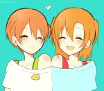  2girls chisumi closed_eyes heart hoshizora_rin kousaka_honoka love_live!_school_idol_project multiple_girls orange_hair smile tagme twitter_username 