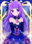  aikatsu! arm_warmers blush dress hikami_sumire hime_cut long_hair purple_eyes straight_hair violet_hair 