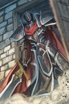  1boy armor black_knight cape fire_emblem fire_emblem:_akatsuki_no_megami fire_emblem:_souen_no_kiseki full_armor gauntlets gloves helmet knight male okome_(trench) pauldrons solo sword weapon 