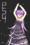  1girl absurdres arms_up character_name dress erox hair_ornament highres layered_dress long_hair original personification playstation_4 purple_hair signature solo very_long_hair violet_eyes 