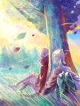  blue_eyes blue_hair cape empty_eyes fi ghirahim gloves hachimaru_(ediciusa) skyward_sword the_legend_of_zelda tree white_hair 