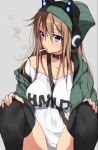  brown_hair character_request choker hoodie matarou_(genkai_toppa) smoking thigh-highs 