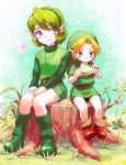  blonde_hair blue_eyes green_hair hairband hat instrument link noaki ocarina ocarina_of_time pointy_ears saria smile the_legend_of_zelda younger 
