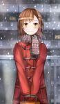  brown_eyes brown_hair coat ido_(teketeke) misaka_mikoto scarf snow to_aru_kagaku_no_railgun to_aru_majutsu_no_index 