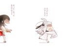  2girls admiral_(kantai_collection)_(cosplay) akagi_(kantai_collection) black_hair chibi d: hinata_yuu kantai_collection long_hair multiple_girls northern_ocean_hime open_mouth running scared shinkaisei-kan white_clothes white_hair 