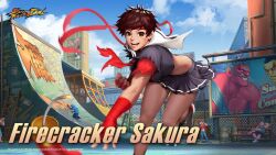  billboard clouds cloudy_sky delinquent e._honda fast_food firecrackers graffiti hakan happy headband highres holding holding_skateboard kasugano_sakura logo official_alternate_costume official_art red_headband school_uniform sitting skateboard sky soot street_fighter street_fighter:_duel streetwear throwing torn_clothes torn_sleeves urban yawning 