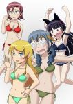  4girls akagi_sena animal_ears bikini black_hair blonde_hair brown_eyes brown_hair cat_ears coke_bottle_glasses glasses gokou_ruri green_eyes highres kousaka_kirino makishima_saori multiple_girls ore_no_imouto_ga_konna_ni_kawaii_wake_ga_nai red_eyes sakaki_youma short_hair swimsuit twintails 