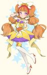  1girl amanogawa_kirara bare_shoulders boots brown_hair choker cure_twinkle earrings gloves go!_princess_precure highres jewelry magical_girl precure skirt solo soto star star_earrings thigh-highs thigh_boots twintails violet_eyes white_gloves 